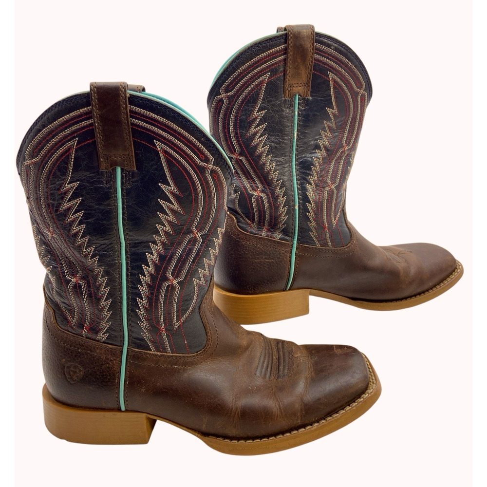 Ariat Kids Chute Boss Size 3.5 Square Toe Cowboy Brown Distressed Leather Boots